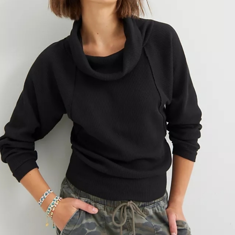 Anthropologie Pilcro Angie Mock Neck Waffle Top M